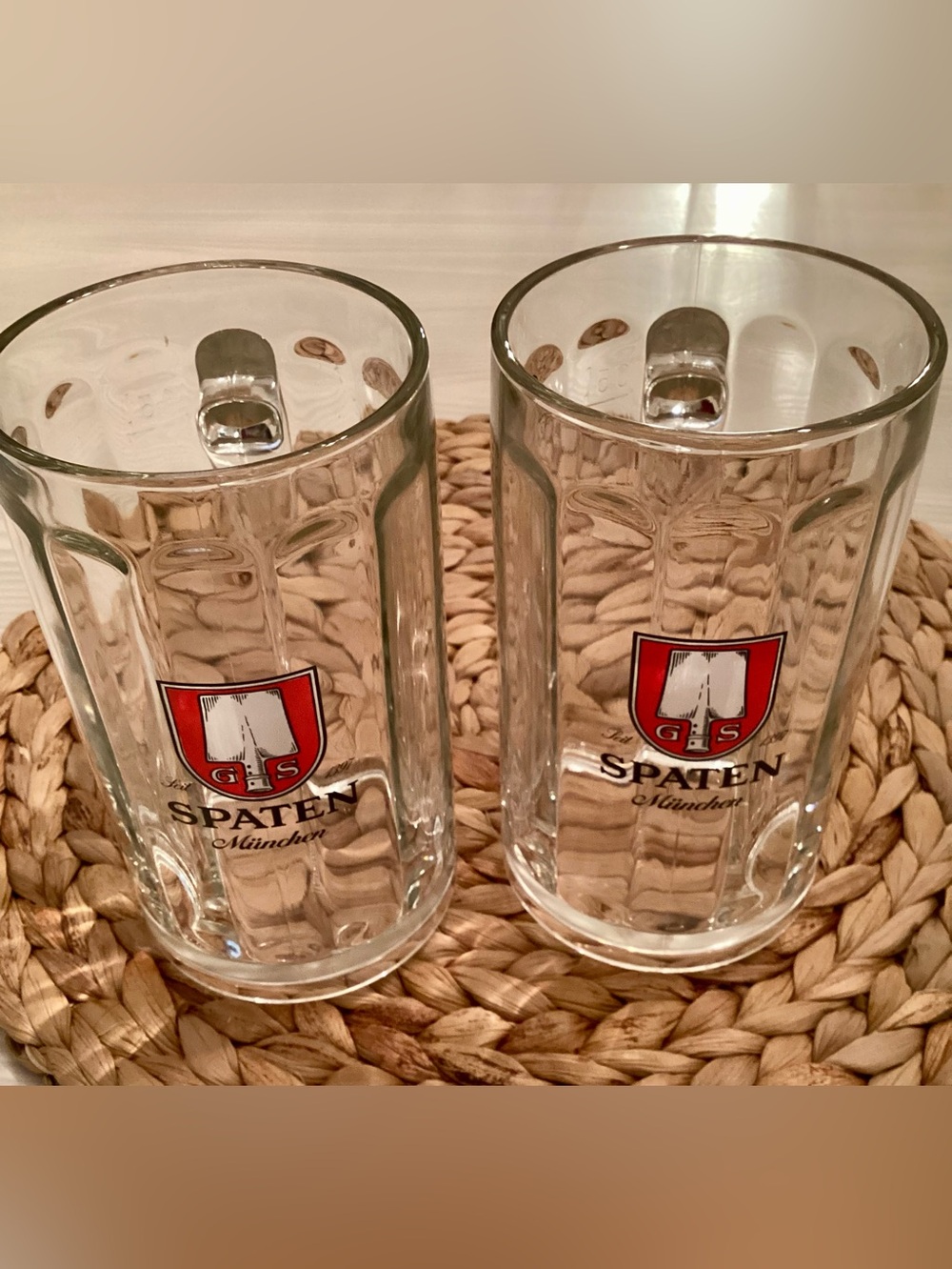 Set of Two Spaten Munchen .05 Liter Glass Beer Stein Mugs Munich, Germany